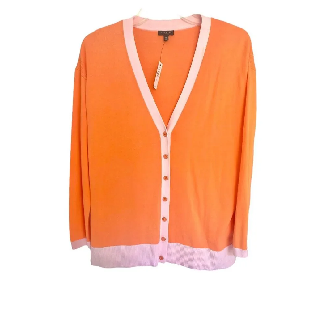 NWT Talbots Orange V Neck Cotton/ Rayon Cardigan Sz Mp